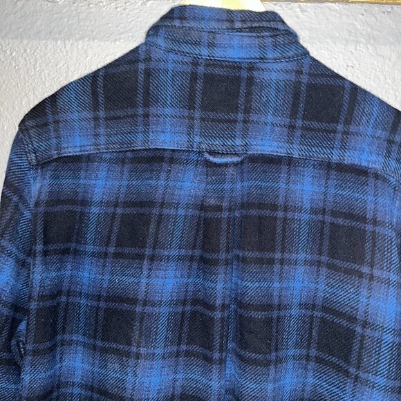 ORVIS Heavy Flannel Button Down Shirt Shacket - Black & Blue Plaid - EUC - LARGE - Picture 5 of 9